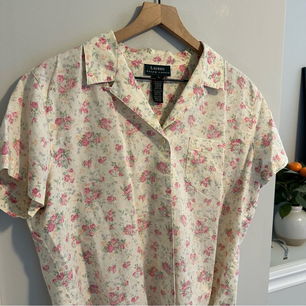 Lauren Ralph Lauren Vintage Floral Yellow Pink Cotton PJ Top Medium - Picture 10 of 12
